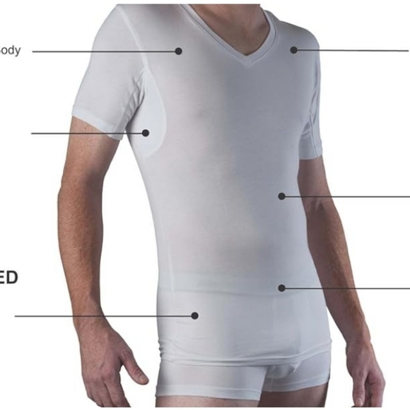 Sweatproof Undershirt for Men, V-Neck, White, Sweat Pads size small - Picture 7 of 8